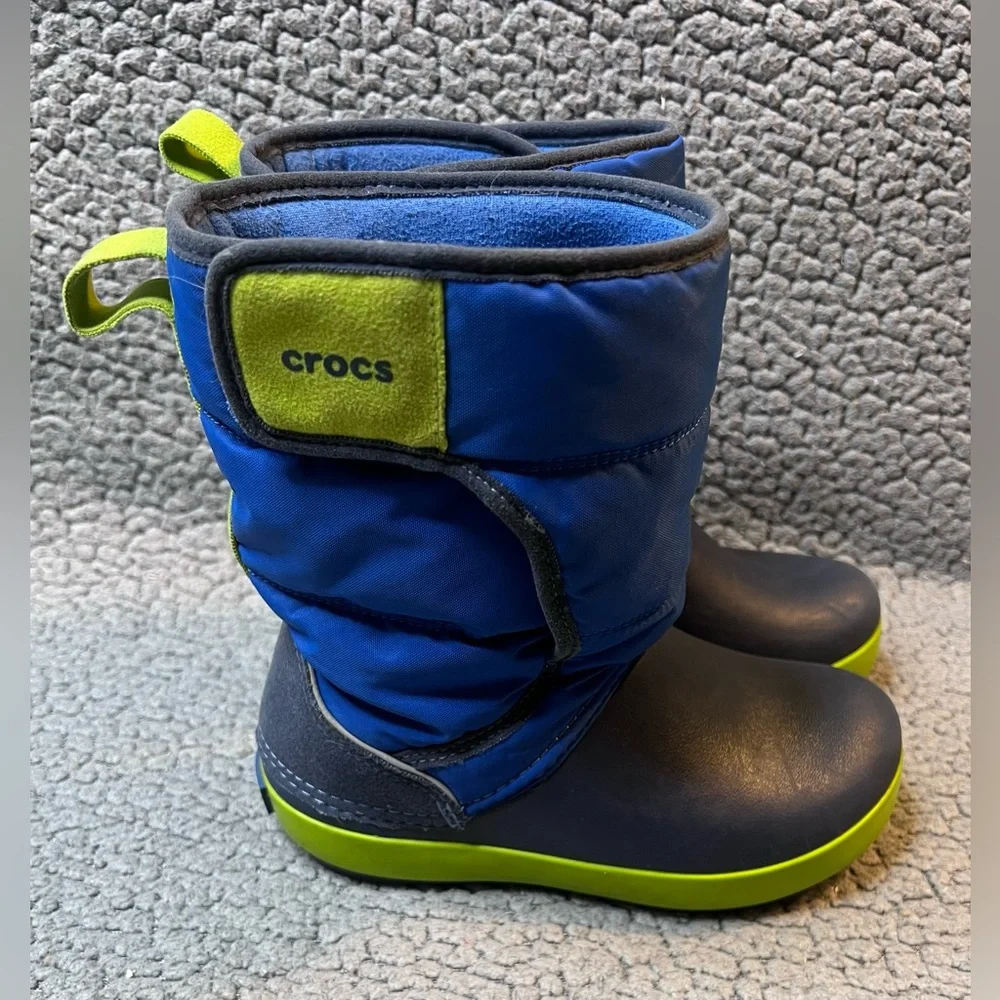 Crocs Kids Lodge Point Snow Boots‎ Boys Size 12 Blue And Green